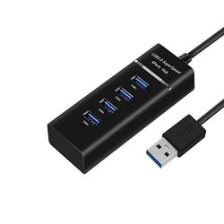 USB 3.0 HUB -jakaja LED-merkkivalolla, 4-porttinen nopea tiedonsiirto, 1,2 m kaapeli - Musta