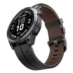 22mm Læder Quick Release Urrem kompatibel med Garmin Fenix 8/7/6/5/935 Serien Black