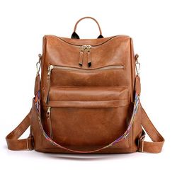 Vintage ryggsäck med dubbla axelremmar för kvinnor Brown