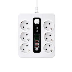 EU 6-kontakter, 5 USB-porter, 1 USB-C-port White