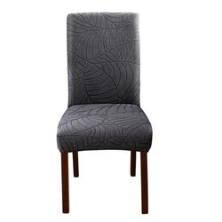 Strækbare spisebordsstolbetræk, blødt blad jacquard-stolsbeskytter DarkGrey