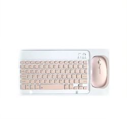 Bluetooth-tangentbord och muskombination - 10-tums uppladdningsbart trådlöst tangentbord och musset med fodral (rosa)