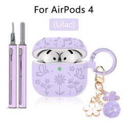 3D-painettu perhonen- ja kukkakuvioitu silikoninen suojakuori yhteensopiva AirPods 4:n kanssa - ihoystävällinen, pölysuojattu, pestävä ja langattomaan lataukseen yhteensopiva Purple