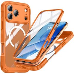 Oransje 9H herdet glass magnetisk telefondeksel kompatibelt med iPhone 17 Pro Max