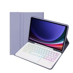 Lila Bluetooth Tangentbordsfodral med Touch Bakgrundsbelyst Tangentbord Kompatibelt med Samsung Galaxy Tab S7 FE 5G 12.4 tum