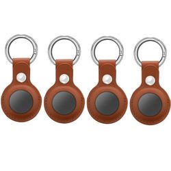 AirTag etui med nøglering PU læder 4-pak Brown