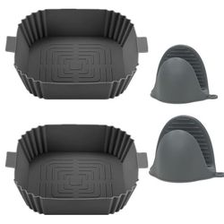 2-paks Airfryer Silikongryte med hansker Grey 16.5x19.5x5 cm