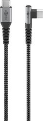 USB-C™ til USB-C™ tekstilkabel med metallkontakter (mellomgrå/sølv), 90°, m