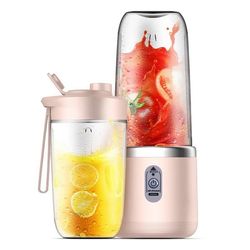 Bærbar oppladbar juicekopp med 6 blader - Enkelt lokk, perfekt for smoothies og shakes Pink
