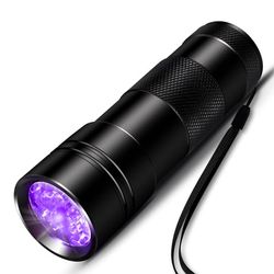 UV lommelygte med 12 LED'er 395 nm Sort