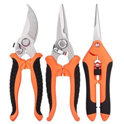 Garden Pruning Shears 3-Piece Set - Orange 3CR13 Stainless Steel Trimming Scissors for Shaping, Health & Flower/Fruit Promotion