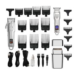 935W Digital Display Elektrisk Hårklipper & Trimmer Sæt - Professionelt Plejesæt Silver