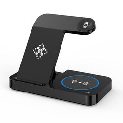 Vikbar 4-i-1 trådlös laddare för telefon, Airpods, Apple Watch Black