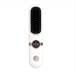 Bærbar Mini Trådløs Glattebørste - Keramisk, 3D Anti-Skoldning, Smart Temperaturkontrol White