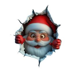 Sett med 2 Jule Santa Claus "Bryter Gjennom Veggen" Effekt PVC Dekorative Klistremerker