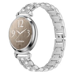 Elegant Silver Rostfritt Stål Diamant Klockarmband Kompatibelt med Garmin Lily 2