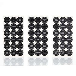 Etiketter til krydderglass, svarte, 35 mm runde, 121x241 mm, 7 ark/2 sett