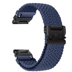 Elastisk nylon vevd klokkereim kompatibel med Garmin Fenix 8/7X Pro/955/965 hurtigutløsende magnetisk spenne Blue 22 mm