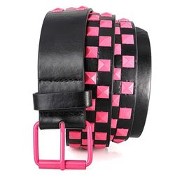Fasjonabelt damebelte med fargerike firkantede perler i PU-lær - 110 cm stilig midjebelte Pink