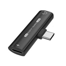 USB-C til 3,5 mm adapter til hovedtelefoner og oplader Black