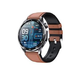 Smartwatch med EKG, pulsmåler, blodtryksmåler og skridttæller Black and Brown Leather strap