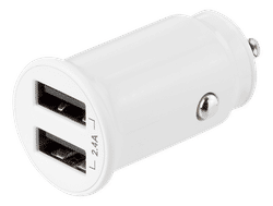 USB car charger, 2x USB-A, 2.4 A, total 12 W, white