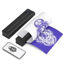 A46 tatueringsstencil-skrivare Bluetooth portabel termisk skrivare svart, kompatibel med Android, iOS och Windows, stödjer 210mm/216mm papper, 5V/2A
