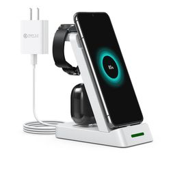 3-i-1 Trådlös laddare för mobil, Samsung-smartklocka och hörlurar White