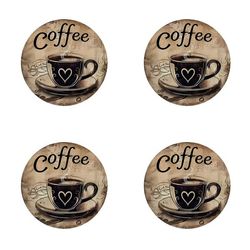 Sæt med 4 Varmebestandige Skridsikre Kaffebrikker, Polyester Drikkemåtter