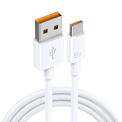 Superrask ladekabel USB-C 66W 6A, Kompatibel med Huawei, Xiaomi White 1 m