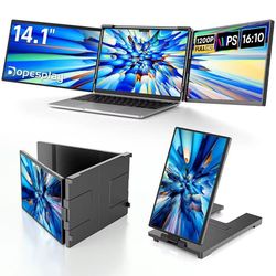 Tri-Screen 14.1" Laptop Screen Extender Triple Dual 1200P IPS Portable Monitor for Ps5 Pro, Windows PC, MacBook, Chrome Laptop 13.3–17.3