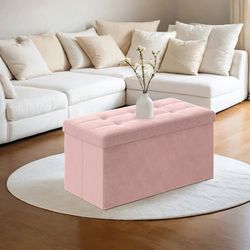 Förvaringsbänk - sammet - hopfällbar - rosa