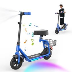 iScooter iK7 Blå – Fabriksdirekte: Sikker 2-i-1 børns el-scooter med 250W motor, 20 km/t, 4,5Ah batteri, 15 km rækkevidde, Bluetooth, LED-lys & højdejusterbar – perfekt til børn 8–14 år