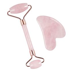 UNIQ Jade Roller og Gua Sha Sett - Rosa Kvarts Ansiktsrulle