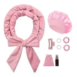 SOHO Heatless Curler Sett med Hårbånd, Bonnet og Hårklemme - Rosa