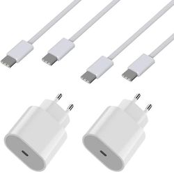 Snabb-laddare 20W - Phonillico - Paket med 2 - USB-C kablar 2m - Kompatibel med Airpods 4/Pro 2/Max 2024