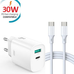 Hurtigoplader 30W til iPhone / Samsung Dual Port USB-C med USB-C Kabel