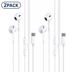 2-pak USB-C In-Ear Høretelefoner med Mikrofon til iPhone 17/16/15, Samsung & USB-C Enheder