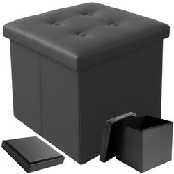 Sittepuff med oppbevaring / Fotskammel - 38 cm - Grå
