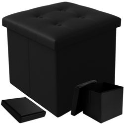 Sittepuff med oppbevaring / Fotskammel - 38 cm - Svart