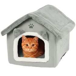 Kattbädd grå - Mysigt kattlejon med tak