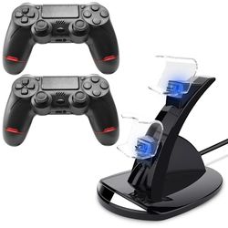 2-Pak - PS4 Controller med Opladestation til PS4 - Oplader / Håndkontrol