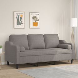 3-sitssoffa med prydnadskuddar taupe 180 cm tyg