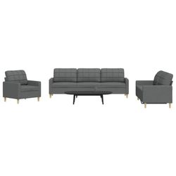 Soffgrupp 3 delar mörkgrå tyg