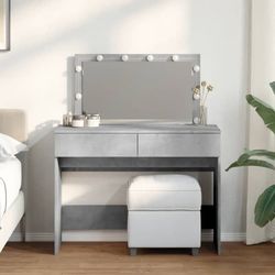 Sminkbord med LED betonggrå 100x40x120 cm