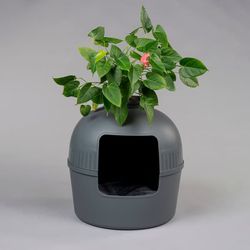Skjult Kattebakke Flower XXL Antracit – Ø51 cm – 55 cm Høj – Design Kattebakke – Med Plads til Plante