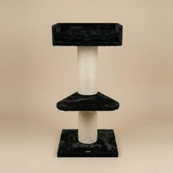 Klösträd för Katt Maine Coon Lounge Black Teddy – 120 cm – Sisalstolpar Ø20 cm – Lounge 60×43 cm – Extra Stabilt för Stora Katter