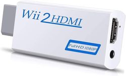 HDMI-adapter kompatibel med Nintendo Wii - Full HD 1080p med 3,5 mm stik, hvid, til skærme, projektorer og tv'er (hvid)