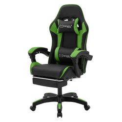 ML-Design gaming stol med fodstøtte, grøn, lavet af imiteret læder, ergonomisk kontorstol med armlæn, nakkestøtte, lændepude, drejelig stol