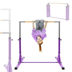 Hauki gymnastikstång, lila, hopfällbar gymnastikstång, gymnastikstång för barn, höjdjusterbar horisontell stång 95,5-150 cm, gymnastikstång trä/stål,